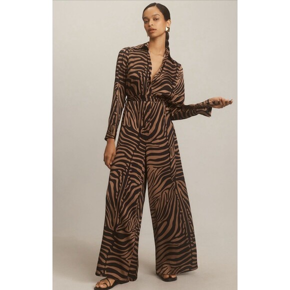Anthropologie Corey Lynn Calter Jumpsuit Calista Zebra Print Preppy Small NWT